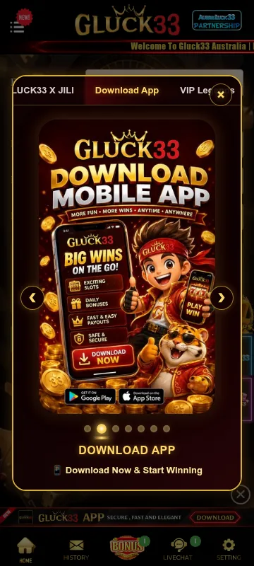 Gluck33 Casino mobile platform for playing on an iOS or Android device